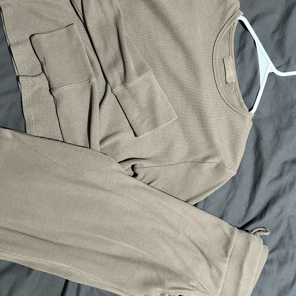 Nuuds Waffle Knit Top in Taupe